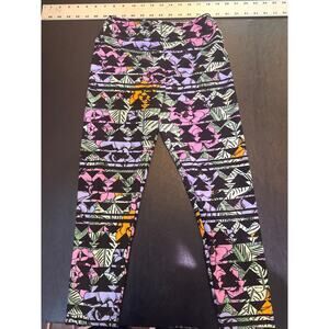 LuLaRoe Leggings OS - Black Triangles Tribal & Colorful Hawaiian Flowers Leaves